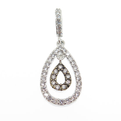 925 Sterling Silver 2-Tone Round-Cut C Z Teardrop Pendant