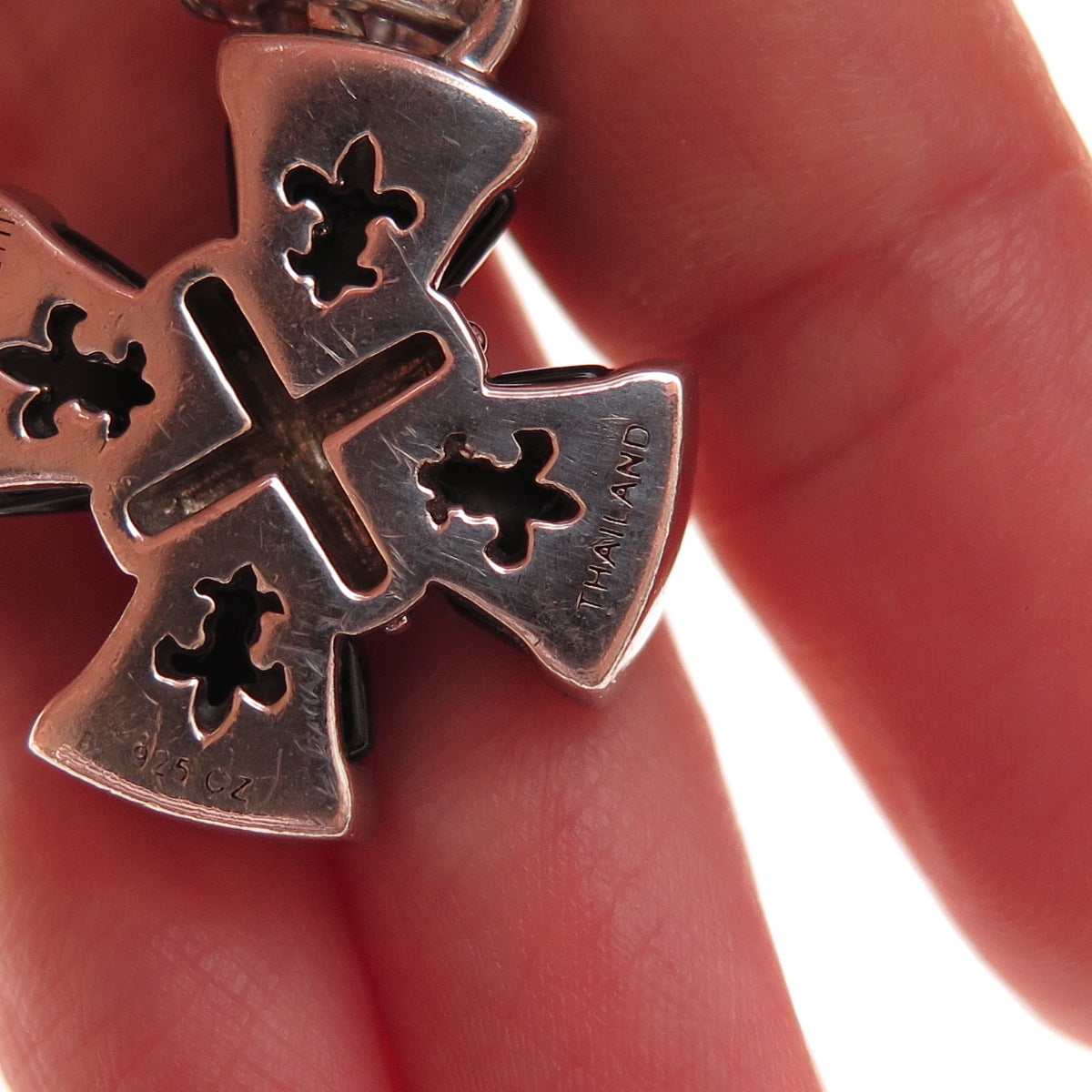 Judith Ripka 925 Sterling Silver Real Black Onyx & C Z Cross Charm Pendant