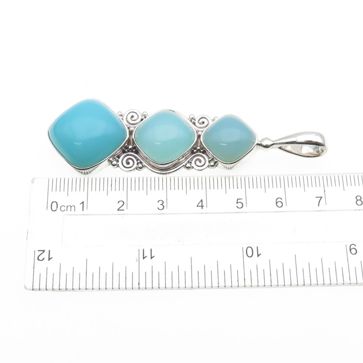 SAJEN 925 Sterling Silver Vintage Real Larimar Spiral Pendant