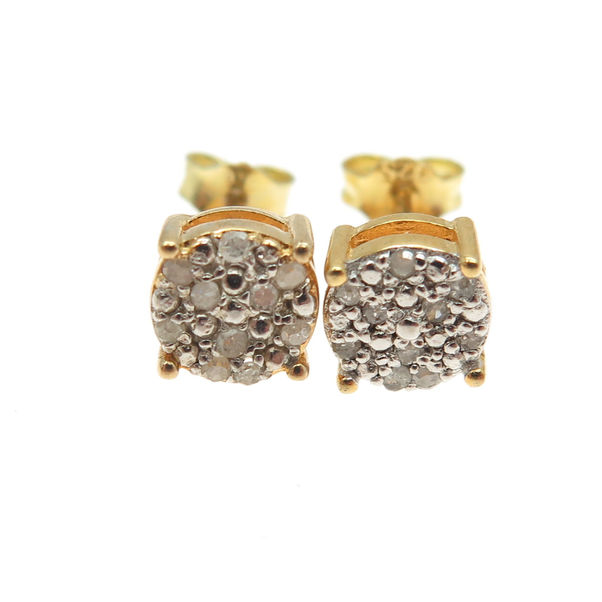 925 Sterling Silver Gold Plated Real Round-Cut Diamond Stud Earrings