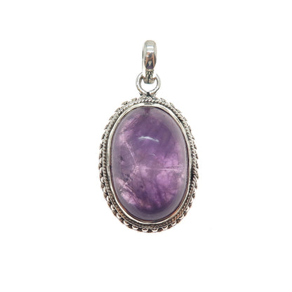 925 Sterling Silver Vintage Real Cabochon Amethyst Charm Pendant