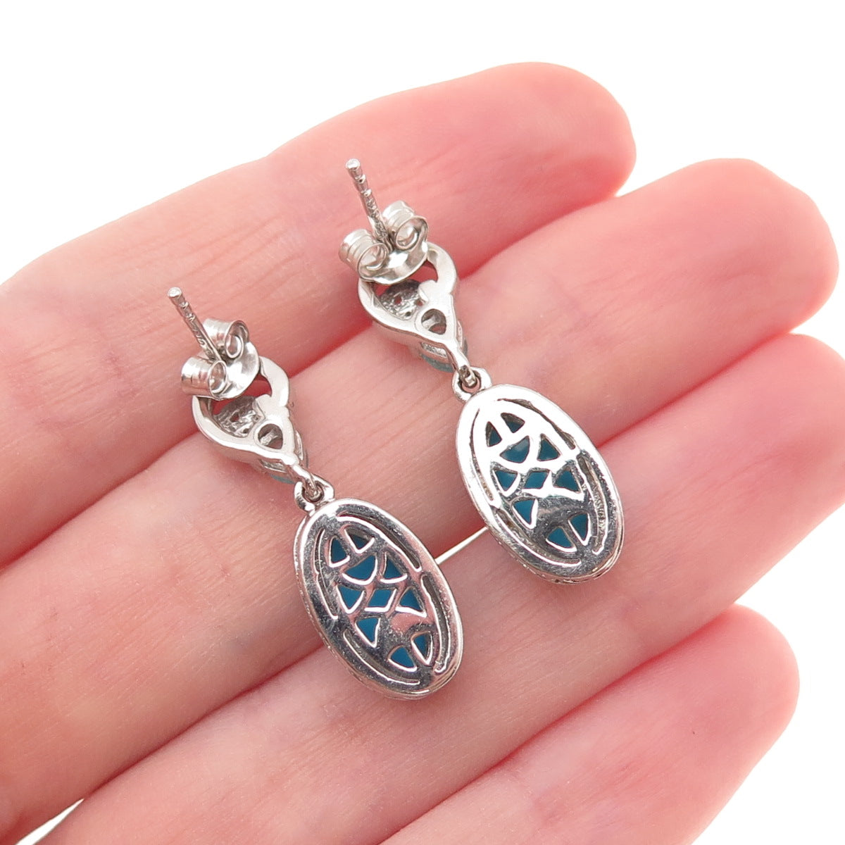 Chuck Clemency 925 Sterling Silver Real Turquoise Apatite & White Topaz Earrings