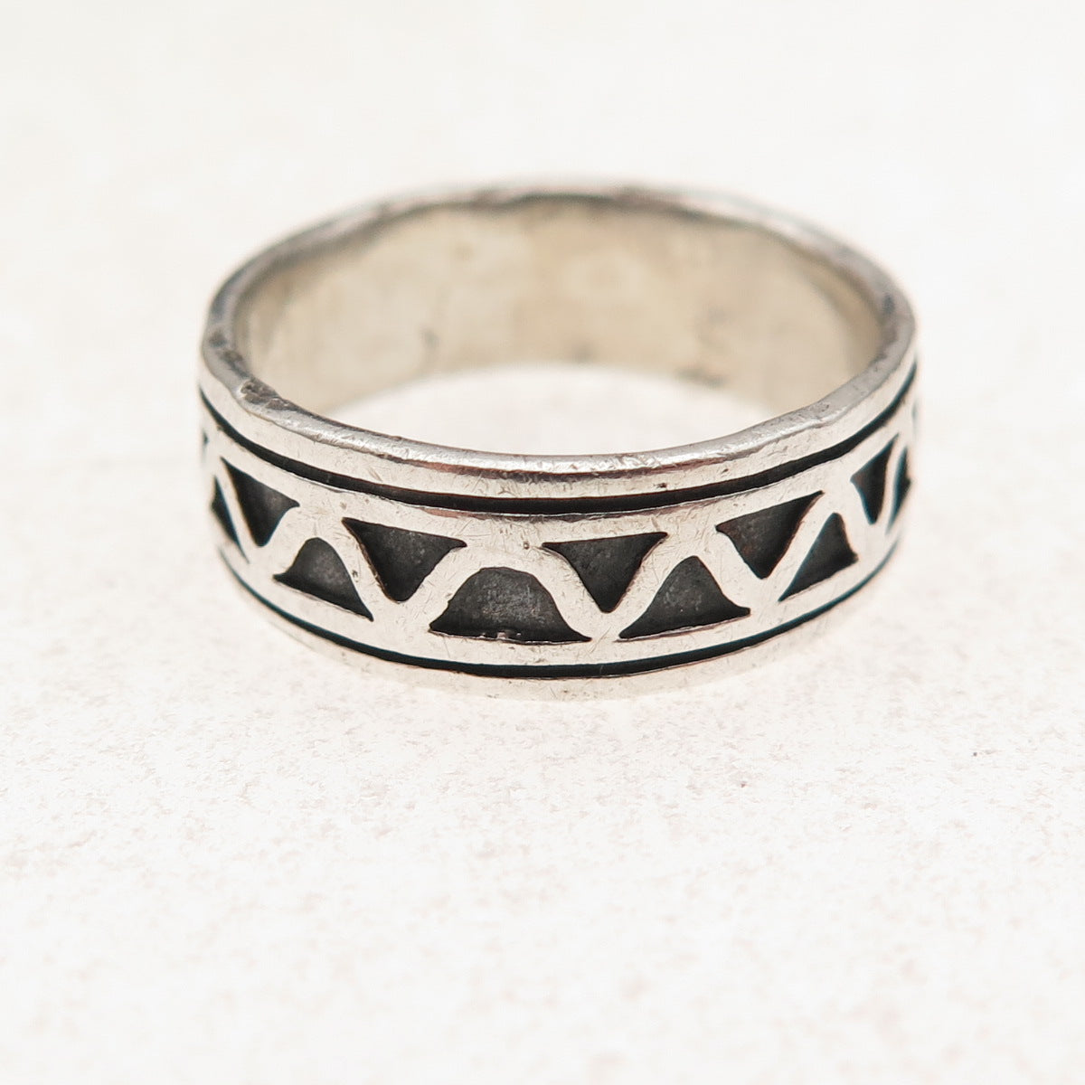 925 Sterling Silver Vintage Zig Zag Oxidized Rotating Band Ring Size 6