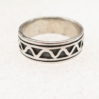 925 Sterling Silver Vintage Zig Zag Oxidized Rotating Band Ring Size 6
