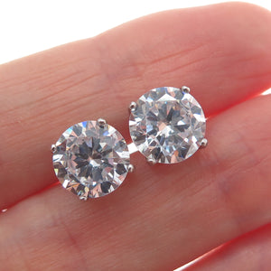 925 Sterling Silver Round-Cut C Z Stud Earrings