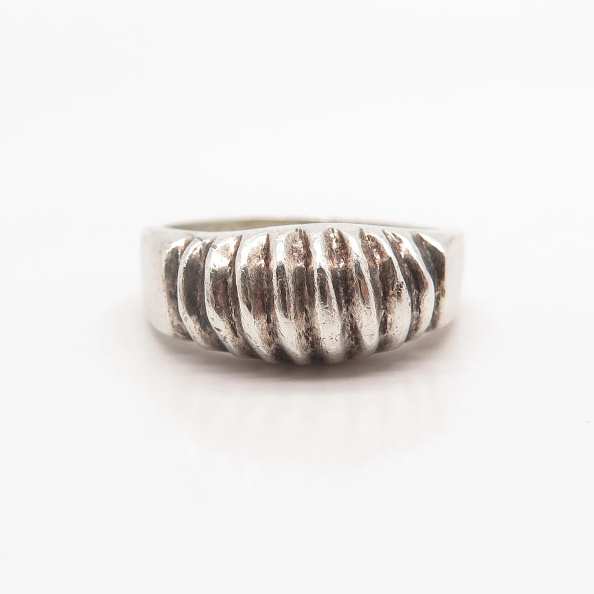 925 Sterling Silver Vintage Mexico Ribbed Ring Size 7.5