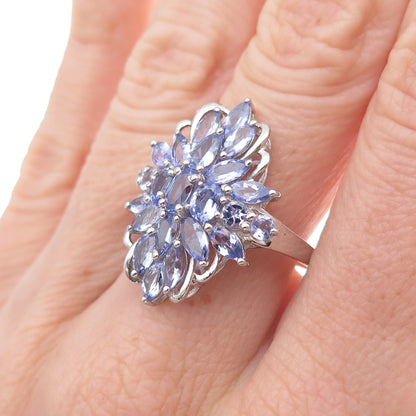 Chuck Clemency 925 Sterling Silver Real Tanzanite Floral Ring Size 8