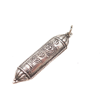 925 Sterling Silver Vintage Israel Mezuzah Judaica Oxidized Charm Pendant