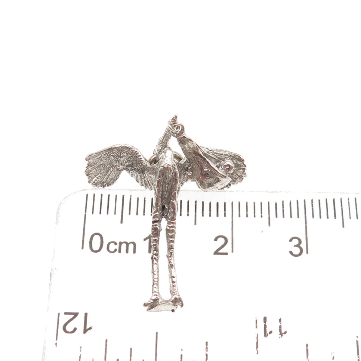 925 Sterling Silver Vintage Stork Delivering Baby 3D Mini Charm Pendant