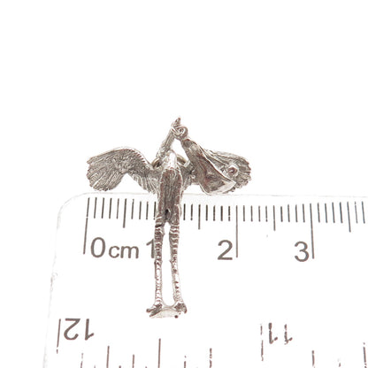 925 Sterling Silver Vintage Stork Delivering Baby 3D Mini Charm Pendant
