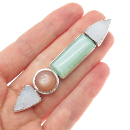 JODIE ARAGONA 925 Sterling Vintage Real Druzy & Optic Fiber Cat's Eye Pin Brooch