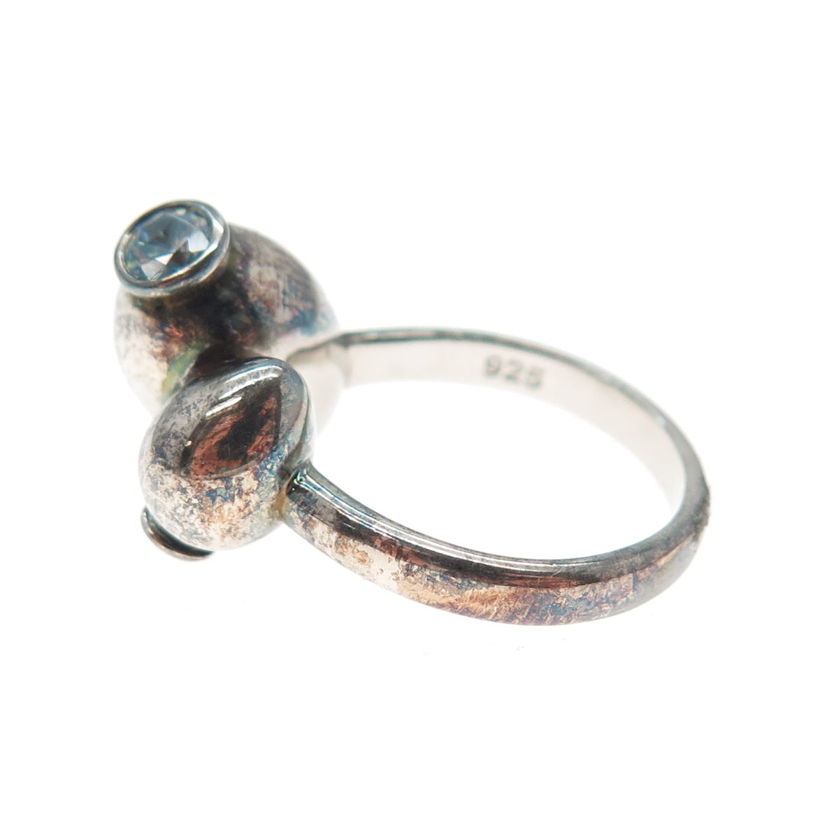 TSIKOLIA 925 Sterling Silver Blue & Purple C Z Vase Oxidized Ring Size 6.5