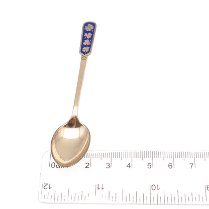 Egon Lauridsen 925 Sterling Rose Gold Plated Vintage Enamel Clover Coffee Spoon