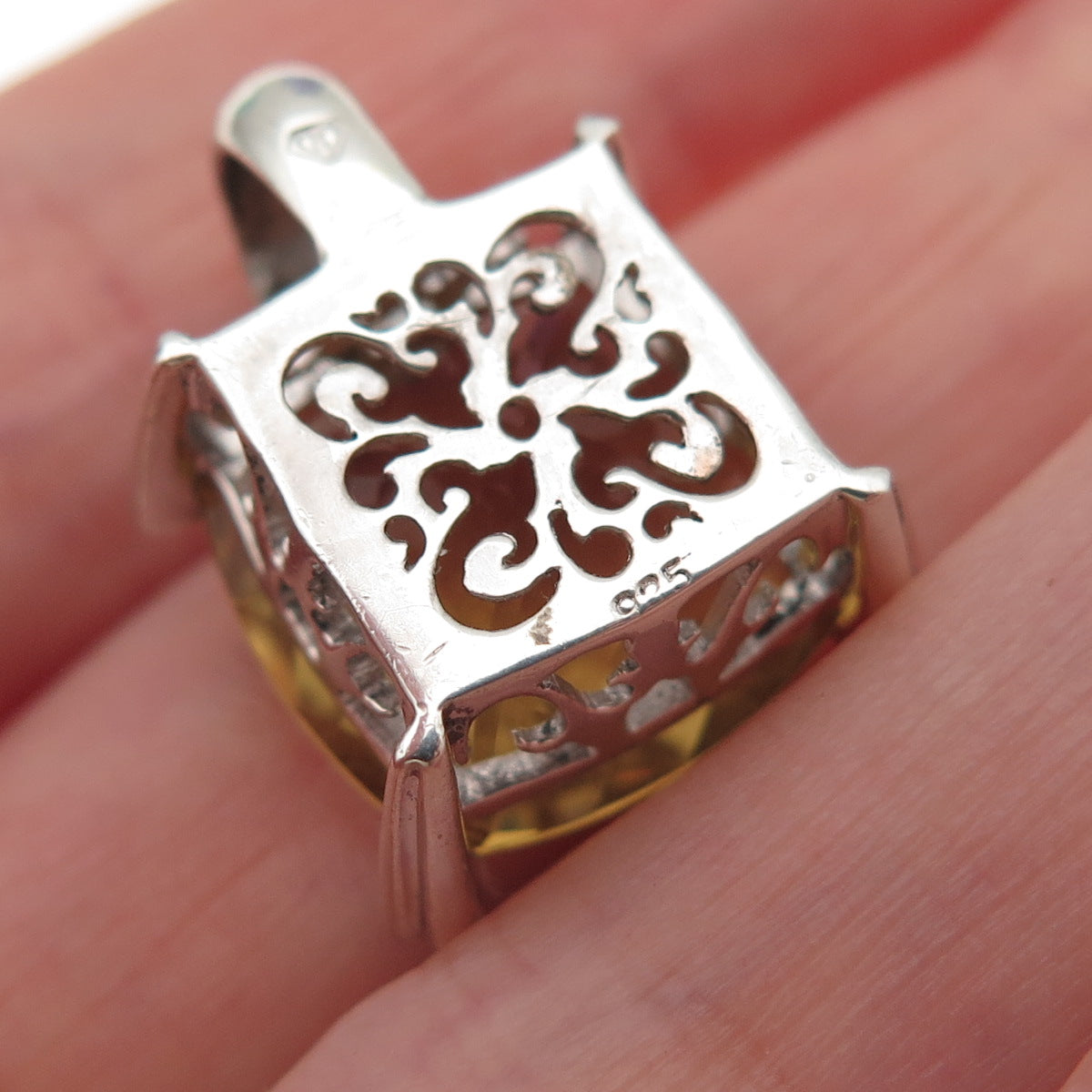 925 Sterling Silver Real Smoky Quartz & Amethyst Charm Pendant