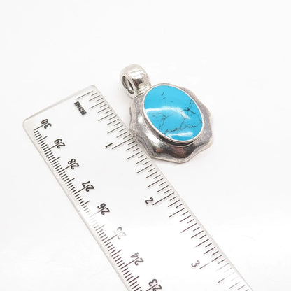 925 Sterling Silver Vintage Mexico Real Turquoise Gem Oval Pendant