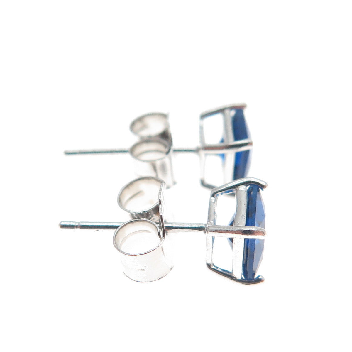 925 Sterling Silver Princess-Cut Dark Blue C Z Stud Earrings