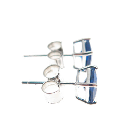 925 Sterling Silver Princess-Cut Dark Blue C Z Stud Earrings