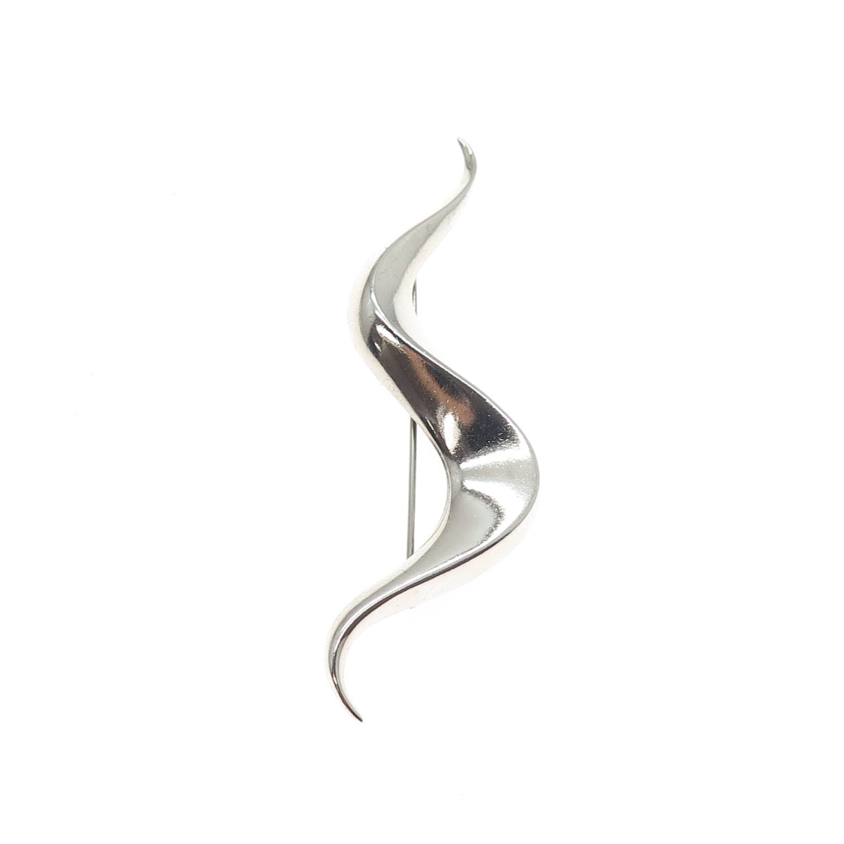 925 Sterling Silver Vintage Modernist Wavy Oxidized Pin Brooch