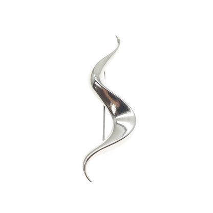 925 Sterling Silver Vintage Modernist Wavy Oxidized Pin Brooch
