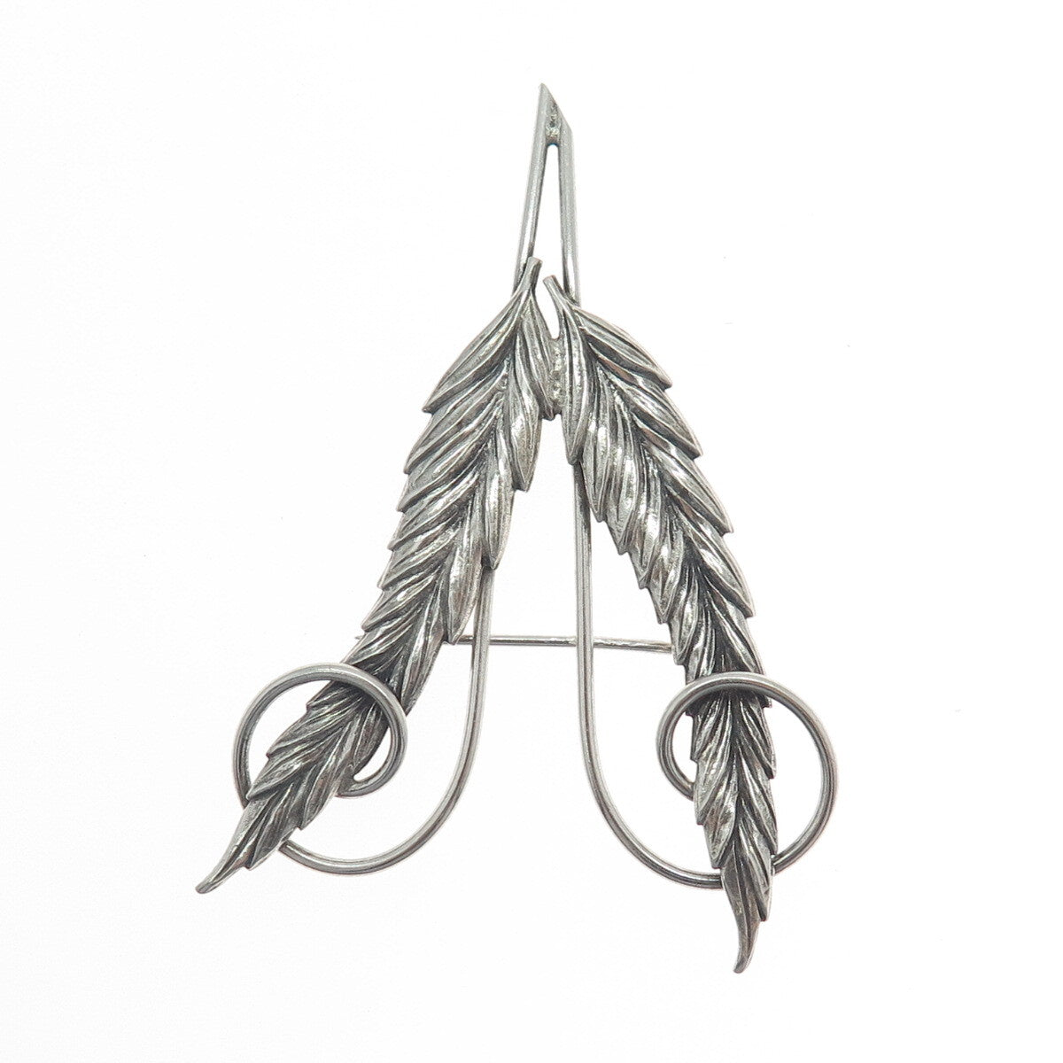 925 Sterling Silver Antique Art Deco Wheat Floral Oxidized Pin Brooch