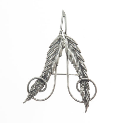925 Sterling Silver Antique Art Deco Wheat Floral Oxidized Pin Brooch