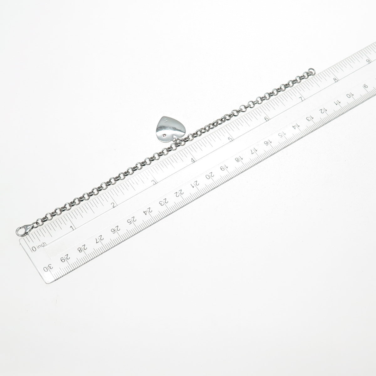 925 Sterling Silver Pink C Z Birthstone Sandy Heart Cable Link Bracelet 7.25"