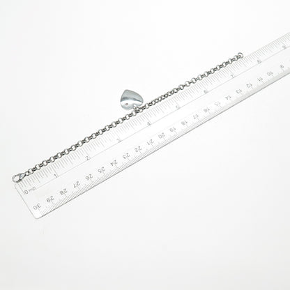 925 Sterling Silver Pink C Z Birthstone Sandy Heart Cable Link Bracelet 7.25"