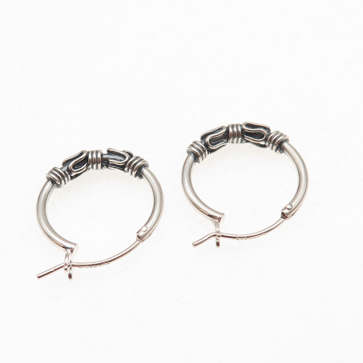 Han 925 Sterling Silver Vintage Zig Zag Oxidized Hoop Earrings