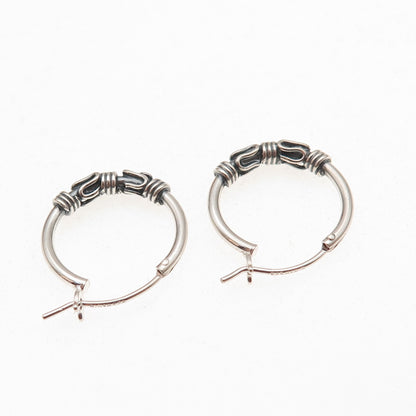 Han 925 Sterling Silver Vintage Zig Zag Oxidized Hoop Earrings