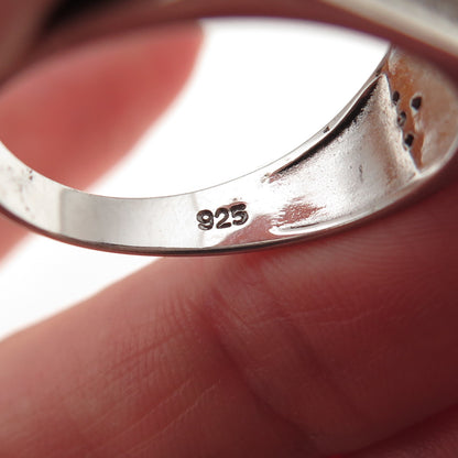 925 Sterling Silver Black Enamel & Round-Cut C Z Geometric Ring Size 11.25