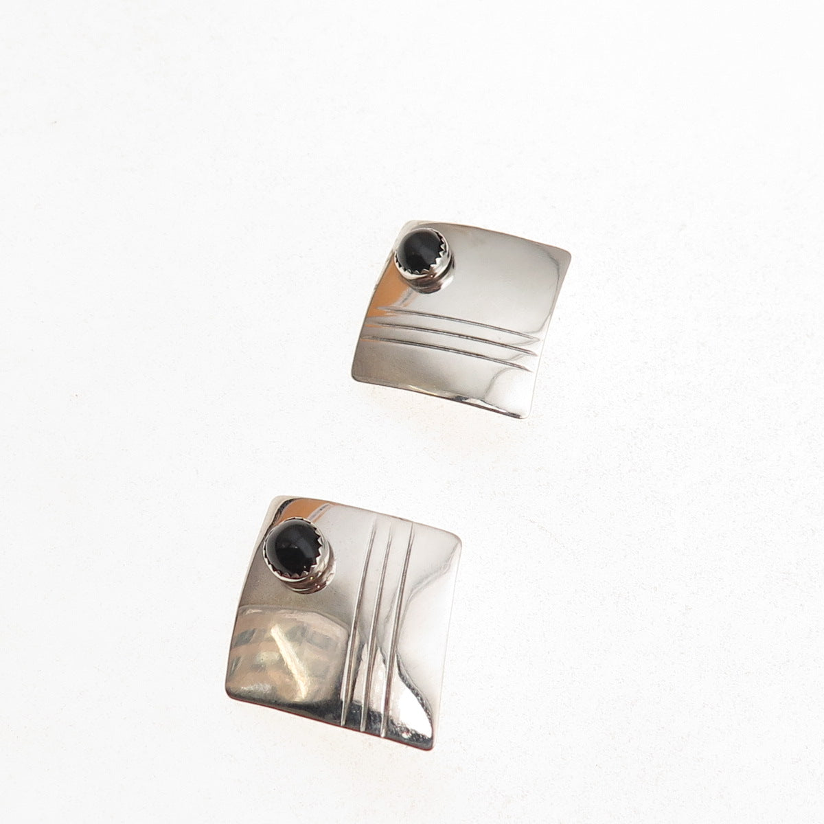 Old Pawn 925 Sterling Silver Vintage Southwestern Black Onyx Tribal Earrings