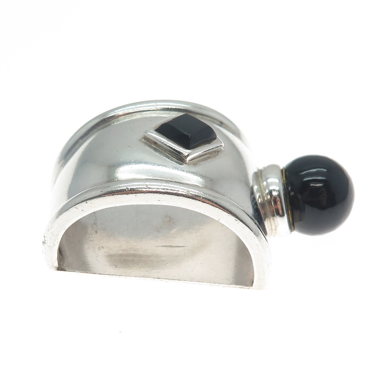 925 Sterling Silver Vintage Real Black Onyx Modernist Slide Pendant