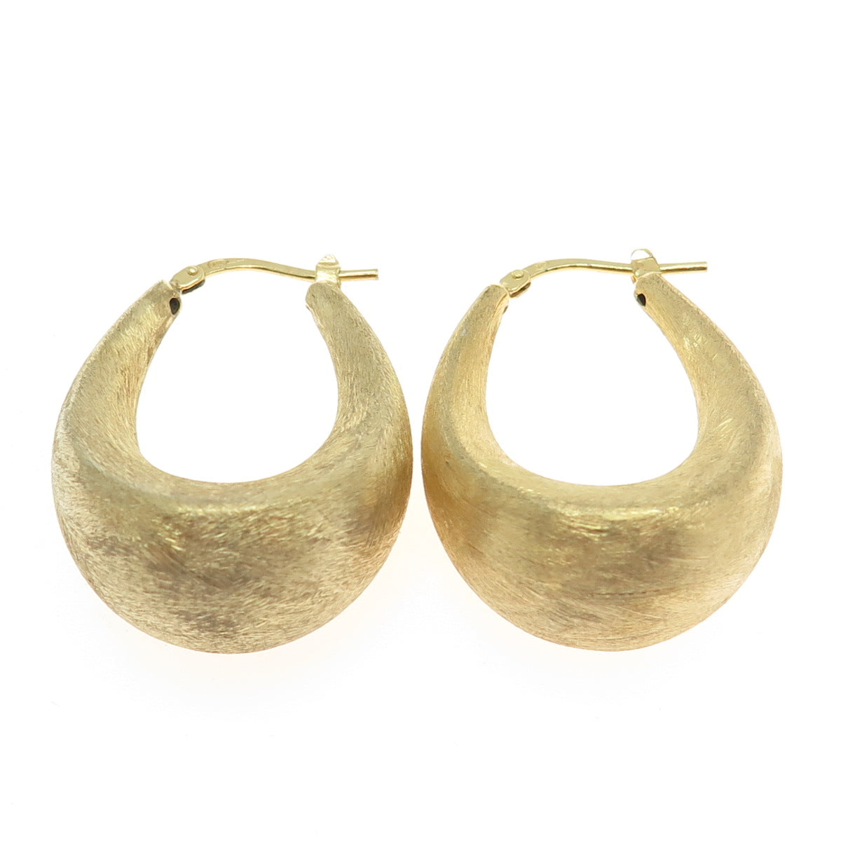 925 Sterling Silver Gold Plated Brushed Puffy Door Knocker Hoop Earrings