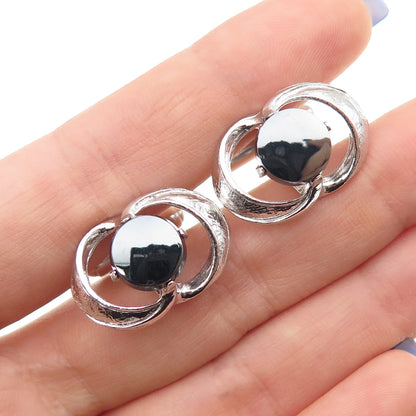 ANSON 925 Sterling Silver Vintage Real Hematite Modernist Cufflinks