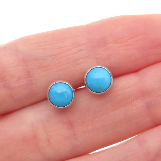925 Sterling Silver Vintage Real Sleeping Beauty Turquoise Stud Earrings