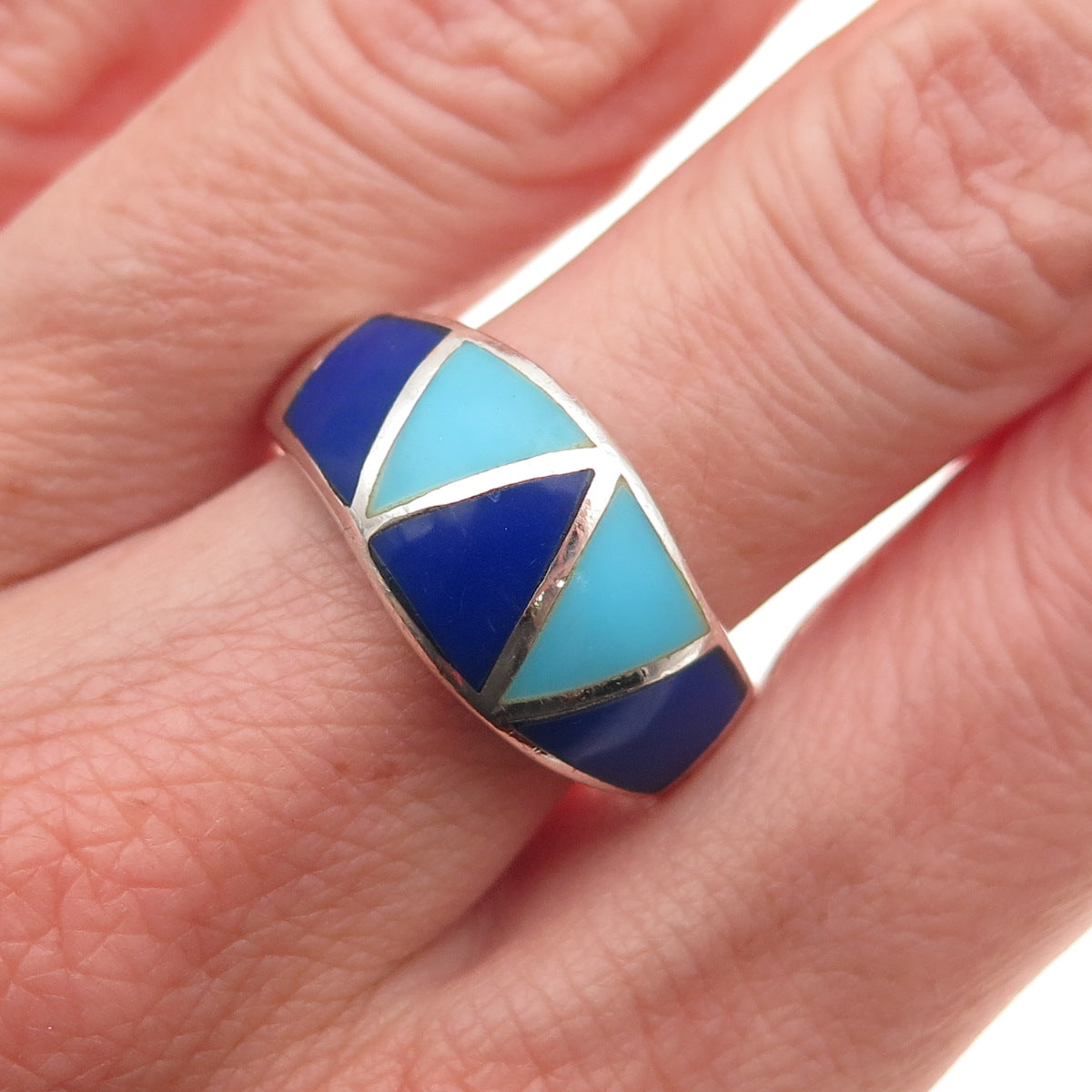 Chapal Zenray 925 Sterling Silver Vintage Real Turquoise & Lapis Ring Size 9.5