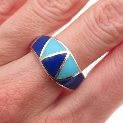 Chapal Zenray 925 Sterling Silver Vintage Real Turquoise & Lapis Ring Size 9.5