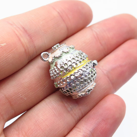 925 Sterling Silver Vintage Colorful Enamel Easter Bunny Locket Charm Pendant