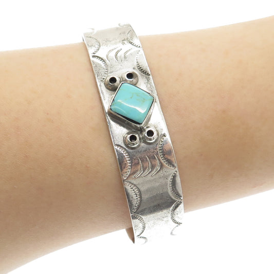 925 Sterling Silver Vintage Mexico Turquoise Tribal Adjustable Bracelet 6.5"