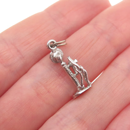 925 Sterling Silver Antique Art Deco Candlestick Phone 3D Mini Charm Pendant