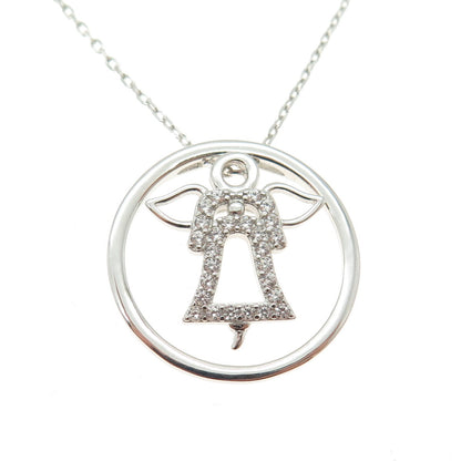HAN 925 Sterling Silver Round-Cut Shaped C Z Angel Cable Chain Necklace 16-18"