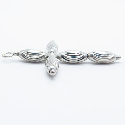 925 Sterling Silver Vintage Ribbed Religious Cross Pendant