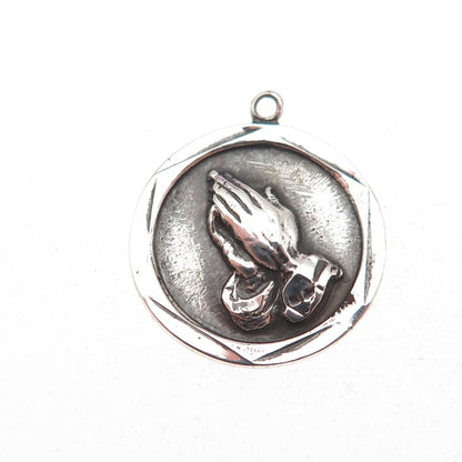 Chapel 925 Sterling Silver Vintage Prayer Hands Religious Oxidized Charm Pendant
