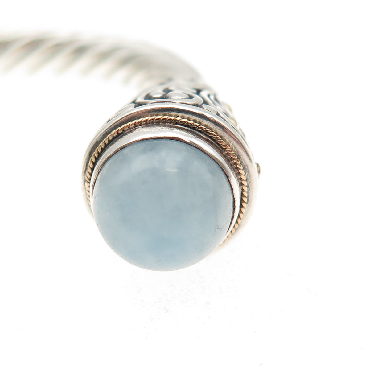 Robert Manse 925 Sterling Silver 18K Gold Vintage Real Aquamarine Bracelet 6"