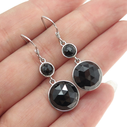 925 Sterling Silver Vintage Real Black Spinel Gemstone Dangle Earrings