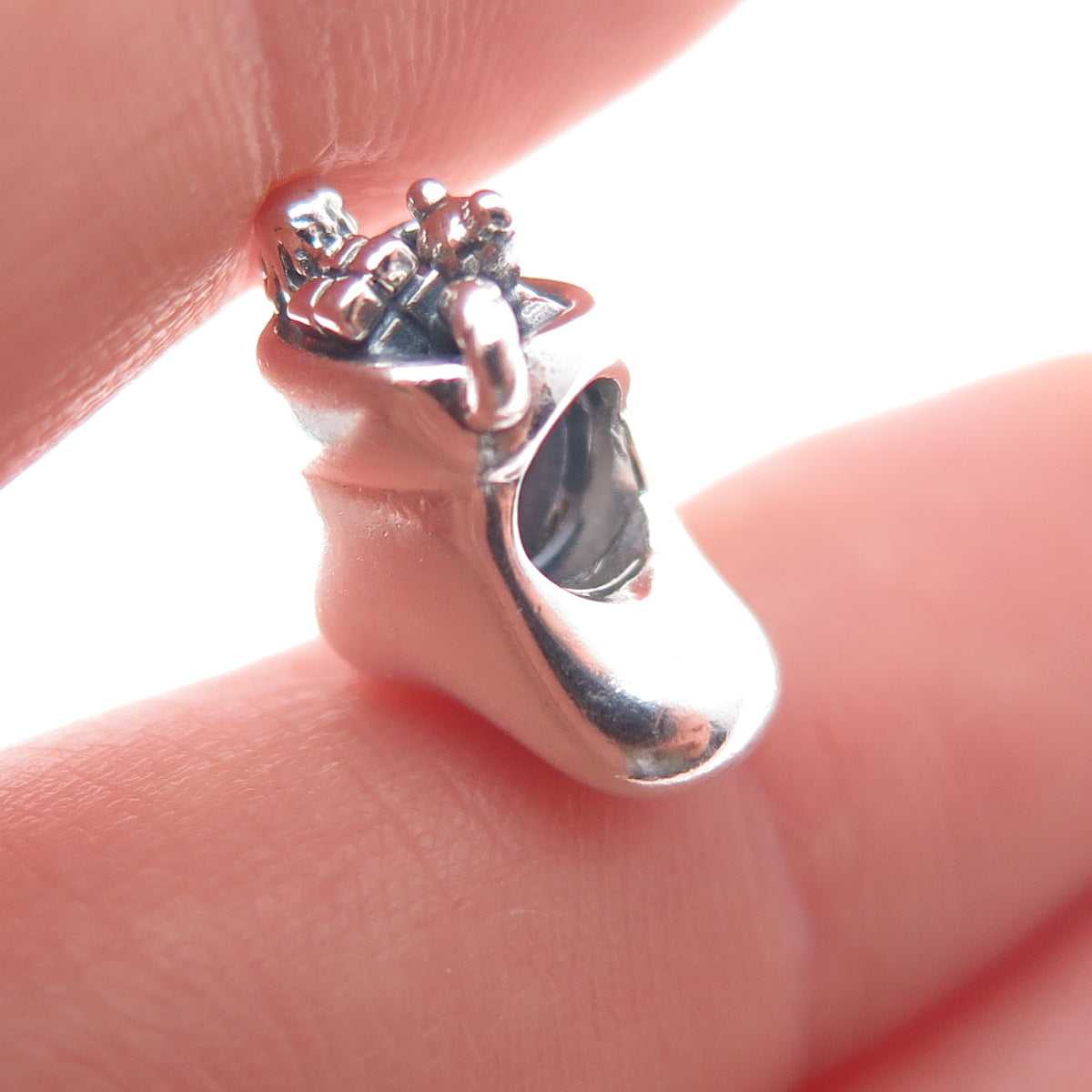 PANDORA 925 Sterling Silver Santa's Stocking Slide Bead Charm