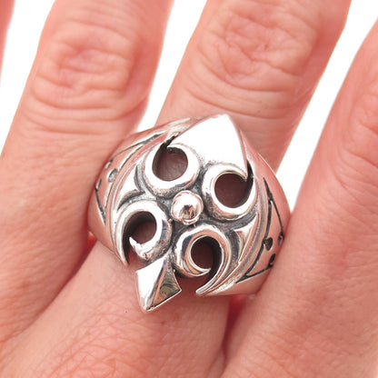 925 Sterling Silver Vintage Cross Oxidized Ring Size 11.25