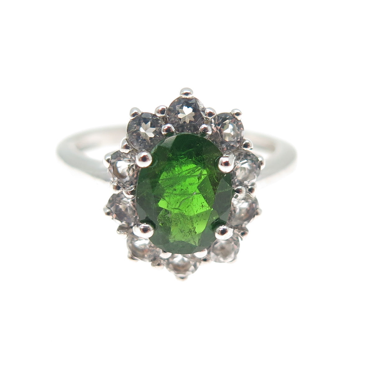 925 Sterling Silver Real Oval-Cut Peridot & White Topaz Ring Size 5.25