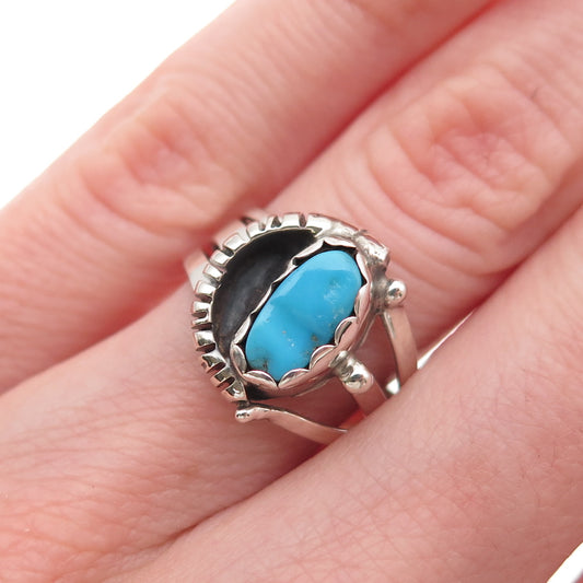 Old Pawn 925 Sterling Silver Vintage Morenci Turquoise Tribal Ring Size 6.25