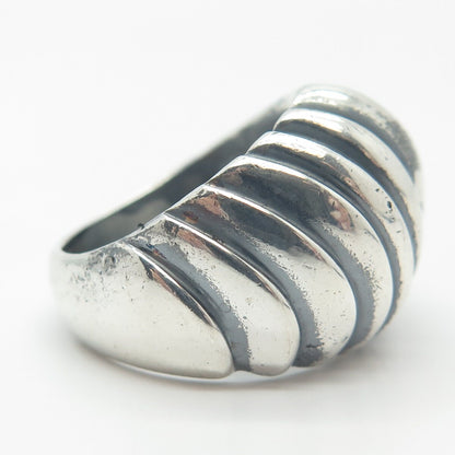 925 Sterling Silver Vintage Ribbed Domed Ring Size 6.25